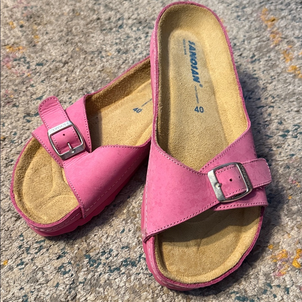 Sanosan Pink Leather Slip On Slides Sandals 9